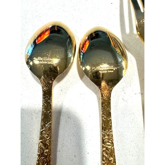 Vintage Cellini Roses Romanesque Golden Plated Flatware 44 Pieces Japan UNUSED - Picture 10 of 12